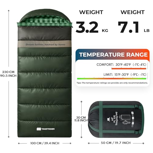 Cotton Flannel XXL Winter Sleeping Bags for Adults Big and Tall,Cold Weather 90x39 Inch Camping Sleep Bag,Waterproof Machine Washable 4 Season Outdoor Camping Gear,2-Way Zipper - color: Green, size: 7.05lb(30-40℉)