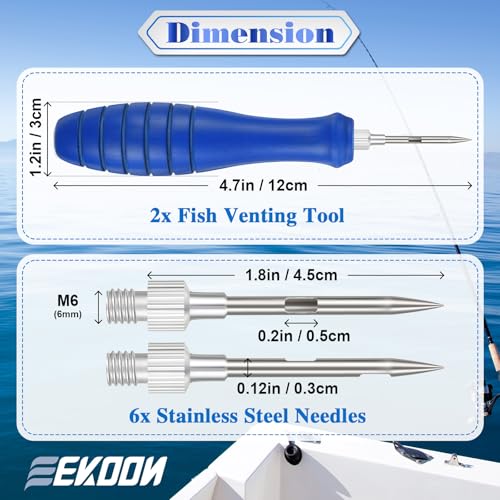 Feekoon Fish Venting Tool, Venting Kit for Deep Sea Fishes with Stainless Steel Needle, Fishing Tackle for Saltwater Fishing Fish Release and Return (Patented) - color: Blue Handle