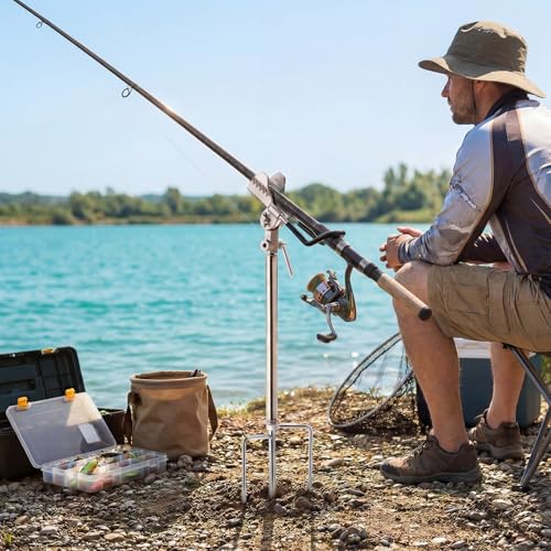 Lounsweer 4 Pcs Fishing Rod Holders 360 ° Adjustable Fishing Pole Holders Multifunctional Stainless Steel Ground Fish Rod Pole Brackets for Detachable Fish Equipment Lakes Rivers Gifts Men - color: silver