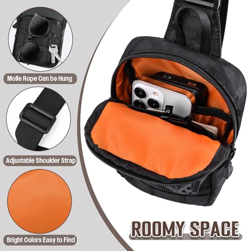 DEYACE Small Sling Bag for Men, Tactical Inspired Waterproof Utility EDC Mini Crossbody Chest Bag for Travel Work Sport - color: Black Camo