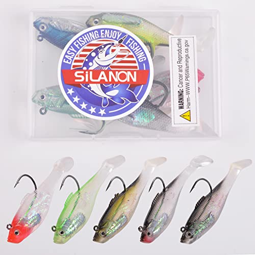 Soft Fishing Lures Pre-Rigged Swimbait Jig Head Paddle Tail Swim Baits Swim Shad Lures Soft Plastic Swimbait Bass Trout Walleye Sinking Baits Fishing Lures Kit for Saltwater Freshwater - color: 6pcs/pack, size: 10cm/3.94inch
