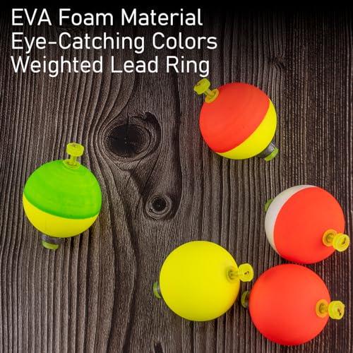 Dr.Fish 10 Pack Weighted Fishing Bobbers Snap-on Spring Floats EVA Foam Push Button Clip on Floats Fly Fishing Trout Bass Crappie Catfish - color: Red/White, size: Diam 1''(1/8oz)