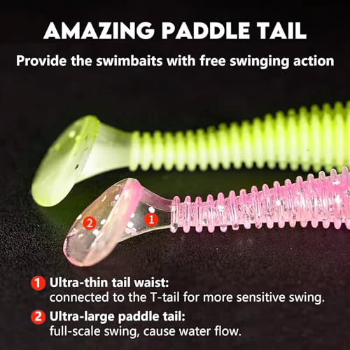 Eupheng 2.5inch/3inch Paddle Tail Swimbaits, T-Tail Ribbed Soft Plastic Fishing Lures for Bass Trout Crappie Walleye Saltwater Freshwater Fishing - size: 3 inch - 30 PCS