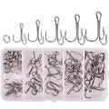 100pcs Fishing Treble Hook Kit, Round Bend Treble Hooks with Split Rings for Making Fishing Lure Spinner Spoon Crankbait - color: Black-100pcs