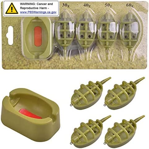 Carp Fishing Method Feeders Set,4pcs Inline Method Feeders with 1pc Quick Release Mould Bait Holder Tool Carp Fishing Tackle Accessories - color: Set(30g,40g,50g,60g)