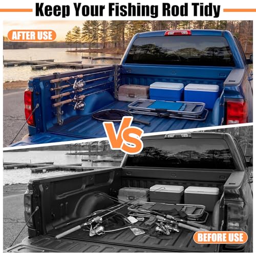 2 Sets Truck Bed Fishing Rod Holder, Fishing Pole Rack for Truck Holds 4 Rods, Fits 2.36" Thick Rails, Easy Install Kayak & Fly Rod Storage Stand - color: Grey, style: 6 Holes