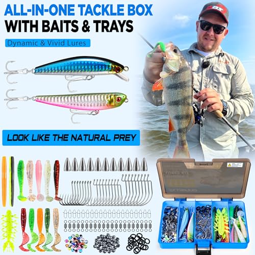 PLUSINNO Fishing Gear,Full Fishing Pole kit Include Fishing Rod and Reel Combo, Tackle Box with Fishing Lures, Fishing Accessories, Fishing Pliers,Fishing Gifts for Men with Fishing Tool Kit - style: Blue Fishing Combo With Fishing Rod Holder
