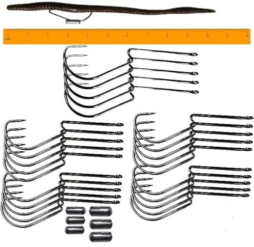 Long Shank Neck EWG Offset Worm Hook Wide Gap Swimbait Weedless Fishing Terminal Tackle - color: 25/PK LONG NECK EWG 4/0 HOOK & (6) WEIGHTS