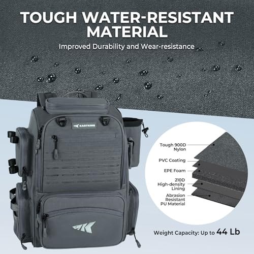 KastKing Bait Boss Fishing Tackle Backpack with Rod Holders-4 Tackle Boxes-Rain Cover,Storage for Fishing Gear - color: F: Gray (Aluminum Back Support System)