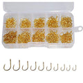300pcs Small Fishing Hooks Black High Carbon Fishing Hooks Set 6 Sizes with a Plastic Box - color: 500pcs Gold