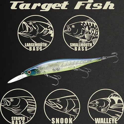 LUCKY CRAFT Lightning Pointer 110DD Deep Diver Freshwater Bass Fishing Lures, Jerkbait Suspending Fishing Lure for Bass & Walleye Fish, Long Casting Fish Gear Accessories for Tackle Box, - color: 371 Bone Pro-Blue
