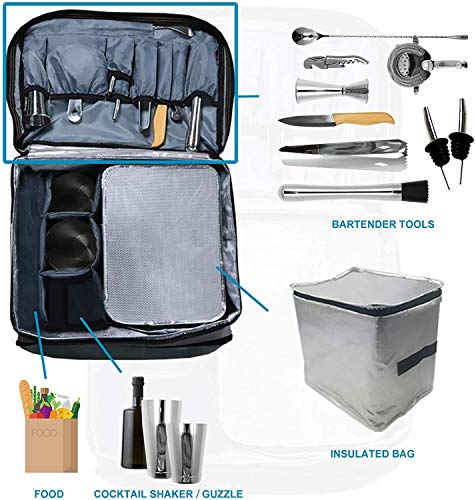 Outdoor Cocktail Travel Set,SKY FISH 13 -Pieces Bartender Kit Including Bar Tools and Insulated Bag for Travel, Camping and Picnic