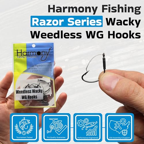 Harmony Fishing - Razor Series Wacky Weedless WG Hooks - The Ultimate Bass Fishing Hooks for The Wacky Rig & Neko Rig - style: Size 1 (10 Pack)