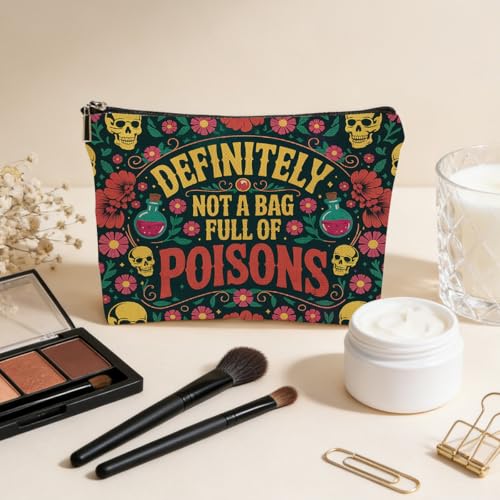 JIUWEIHU Poisons Makeup Bag, Witch Skull Floral Gothic Cosmetic Bags Travel Organizer Bag Zipper Pouch, Christmas Birthday Gifts for Women Sister Mom Friend, Witchy Gifts - color: Multicolor 0058