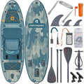 Retrospec June Nano Kids Inflatable Fishing Paddle Board SUP Kayak: 9'6" Hybrid Paddleboard with Rod Holders, Removable Seat - Lightweight Portable Youth Fishing Board - color: River Rock Legacy