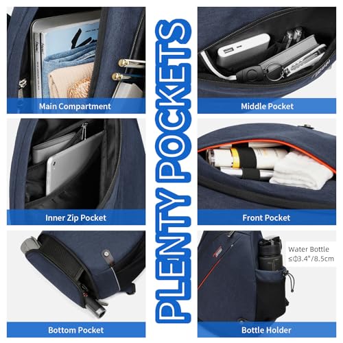 TUDEQU Large Sling Bag for Men,19L Crossbody Backpack with 8 Pocket,Gym,EDC | One Strap Backpack with Umbrella Pocket & Stability Strap,Sling Backpack,One Shoulder Backpack for Hiking,Travel,Cycling - color: Dark Blue