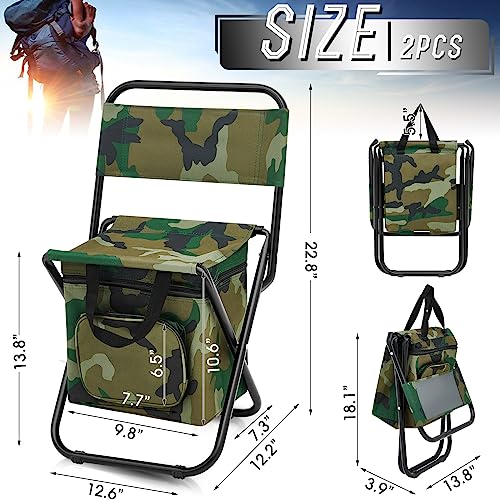 Jerify 2 Pcs Fishing Chair with Cooler Bag Multi-Function Foldable Compact Fishing Stool Hunting Chair Portable Backrest Stool with Folding Backpack for Finishing Camping Hunting Travel(Camo Color) - color: Camo Color