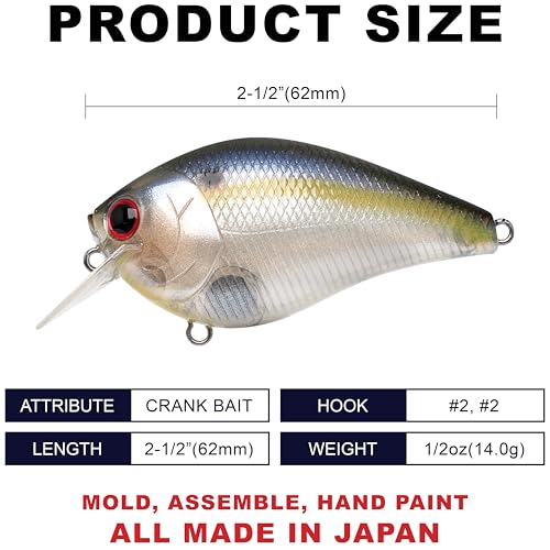 LUCKY CRAFT Fat CB BDS2 Fishing Lure, 2.5" Floating Squarebill Crankbait, 2–3 ft Depth, Freshwater Trout and Bass Lures, Bass Fishing Gear and Tournament Hard Bait - color: 186 Ghost Threadfin Shad
