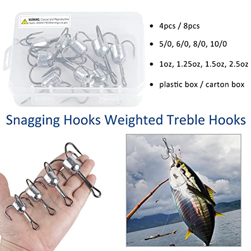 Snagging Hooks Weighted Treble Hooks - 4PCS/8PCS Sharp Treble Fishing Hooks with Weight for Bass Salmon Gator 5/0 6/0 8/0 10/0 - style: 10/0-2.5oz-8pcs