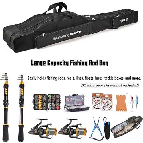 3 Layers Fishing Pole Bag,Portable 3 Layers Oxford Folding Rod Carry Case,Fishing Reel Tackle Storage Bag Case - color: Black, size: 150cm/59in