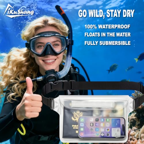 Waterproof Fanny Pack, Dry Bag Phone Pouch for Beach Swimming Kayaking | Floating dry bag keeps wallet & purse safe. Triple zip-lock seals water. Touchscreen works wet. Cruise, fishing & travel - color: Clear+Clear