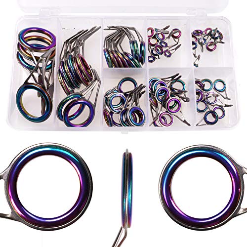 QualyQualy Fishing Rod Tip Repair Kit 40pcs/75pcs Fishing Rod Guides Stainless Steel Ceramic Ring Rod Tip Guide Replacement Baitcasting Fishing Rod Repair Kit - color: A- Rod Guides Single Foot 75Pcs
