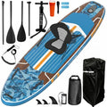 11ft Inflatable Stand Up Paddle Board, Wood Grain Ultra Lightweight SUP, 430lb Capacity for Adults Youth Family, for Fishing Surfing Camping, Includes Backpack & Pump - color: Blue Grained Walnut Wood with Seat
