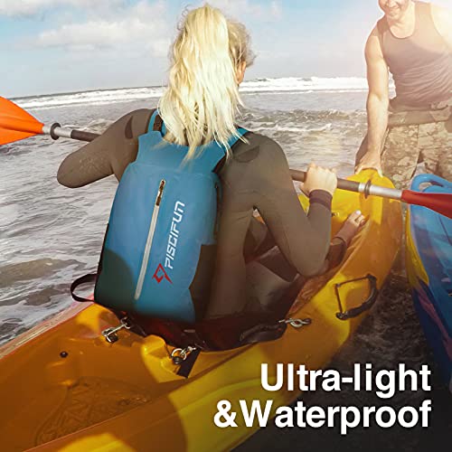 Piscifun Dry Bag Waterproof, Lightweight Dry Backpack Roll-Top Sealed with Waist Pouch and Phone Case Keeps Gear Dry Inside for Kayaking, Boating - color: Light Blue, size: 20L