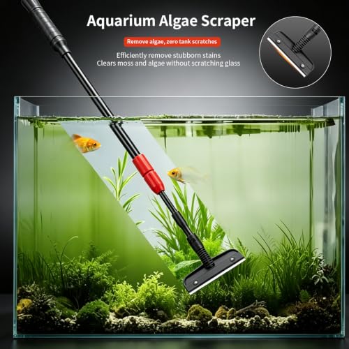UPETTOOLS Aquarium Clean Tool 6 in 1 Fish Tank Cleaning Kit Algae Scraper Scrubber Pad Adjustable Long Handle Fish Tank Brush Cleaner Set