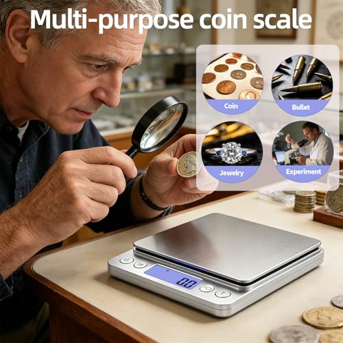 SKEAP 1kg/0.01g Gram Scale 0.01g Accuracy, Silver Food Scales Kitchen Digital Weight Grams & OZ, Jewelry Scale, High Accuracy Gram Scale, Digital Scale with Charging,Batteries and USB Cable Included - size: Silver,1kg /0.01g