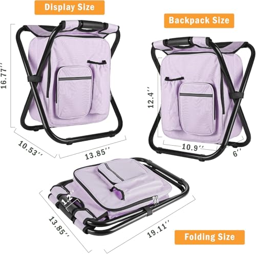 Kikerike Backpack Stool Cooler Chair Heavy Duty 300 LBS Max Load Portable Lightweight Stool Backpack Folding Fishing Cooler Seat for Camping Hunting Fishing - Pale Amethyst - color: Pale Amethyst