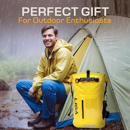 LIGA Waterproof Duffel Bag – 30L – Heavy Duty Roll-Top Closure – Fully Waterproof – Cushioned Comfort – Dry Bag for Hiking, Kayak, Travel, Biking, Camping, Fishing (Yellow) - color: Yellow