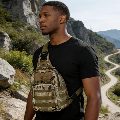 Viriber Tactical Backpack, Waterproof Military Cross-body Molle Sling Shoulder Backpack Chest Bag for Outdoor Every Day Carry CP - color: Cp