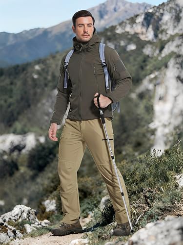Men's Hiking Cargo Pants Waterproof Lightweight Quick Dry Outdoor Work Fishing Mountain Travel Stretch Pants - color: Khaki, size: 40