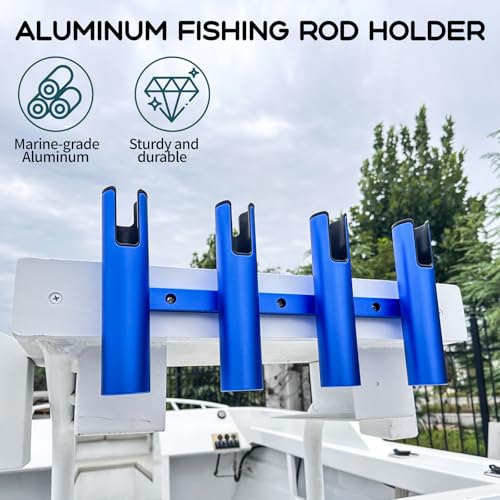 Aluminum Fishing Boat Rod Holder,3/4 Link Tube Aluminum Rod Rack, Suit Boats & Yacht ,Silver - color: Blue 4 Tube