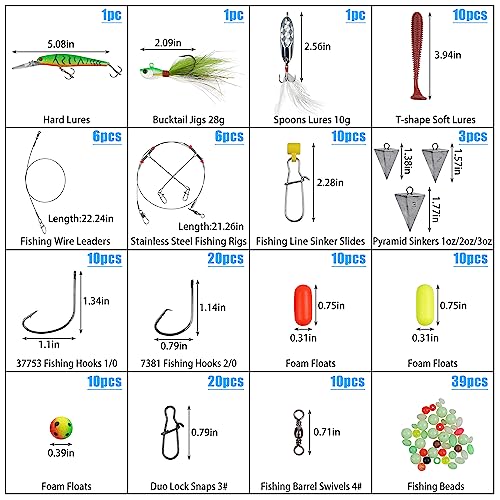 Surf Fishing Rig Tackle Kit,167PCS Saltwater Fishing Lures Surf Fishing Gear Fish Finder Rigs Pompano Floats Rig Pyramid Sinker Weight Fish Hooks Swivels Various Accessories