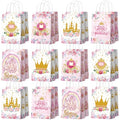 Kosiz 24 Pcs Princess Party Favors Bags Paper Little Princess Gift Goodie Bags with Handles Pink Floral Castle Crown Carriage Candy Treat Pouch for Girls Birthday Baby Shower Party Decoration Supplies - style: Princess