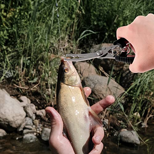 mouhike Fishing Tool Kit Fishing Pliers, Fish Lip Gripper, Fishing Hook Remover, Handheld Digital Fishing Scale, Ice Fly Fish Pliers Fishing Gear Accessories Fishermen Gift (Battery Not Included) - color: Silver+Black, style: 7pcs_Tools(Battery Not Includ