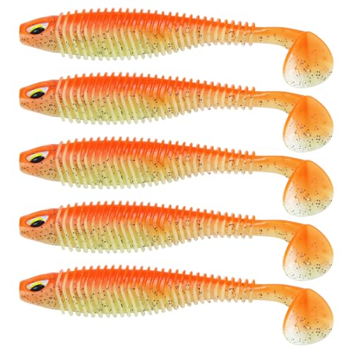 MAFIMOEA 40/30/25Pcs Paddle Tail Swim Baits Lures Fishing Soft Plastic Lure Kit for Bass Trout Walleye Crappie 6.5cm 7.5cm 10.5cm - color: Orange, size: 2.55IN/6.5CM - 40PCS