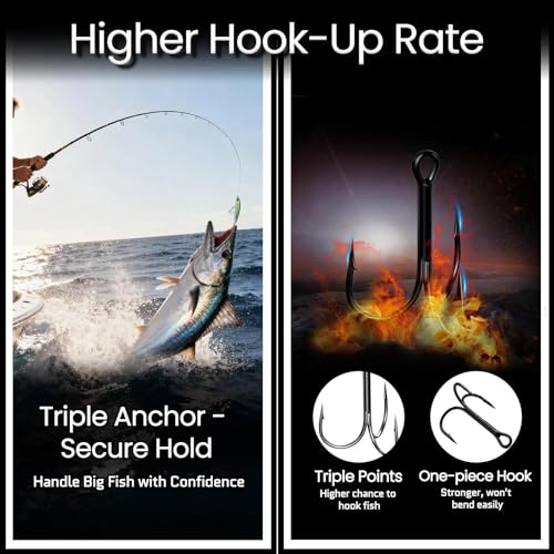 FishTrip 25/10/90/200pcs Fishing Treble Hooks, High Carbon Steel Triple Fishing Hooks with Ultra Barbed Sharp for Saltwater Freshwater Black, Treble Hook for Bass Trout Fishing Lures Replacement - color: Black, size: 4/0_25pcs (1X Fine Wire)