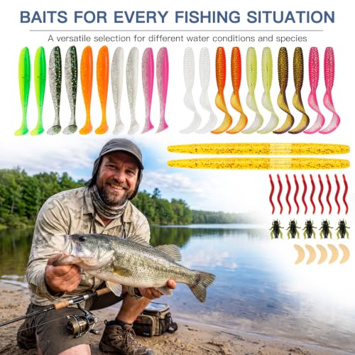 WITOROR Fishing Lures, Tackle Box with Tackle Included, Crankbaits, Soft Plastic Baits, Hooks, Weights & Fishing Accessories, Freshwater Fishing Gear Kit for Bass, Trout, Walleye & Beginners - size: 148pcs Premium Kit