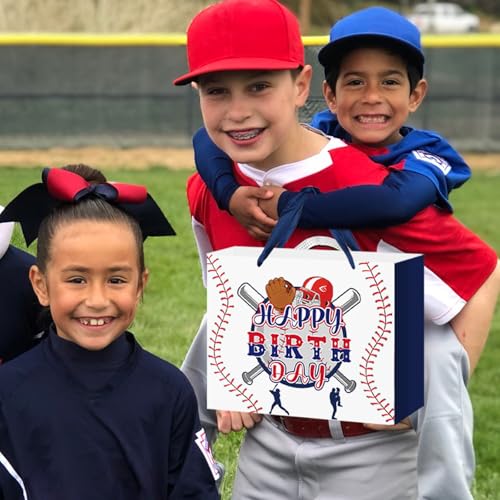 Hooqict Baseball Gift Bag Baseball Birthday Party Gift Wrap Bag with Handles, Tissue Paper, Greeting Card for Kids Boys Men Sport Themed Birthday Party Favors Supplies - color: Baseball