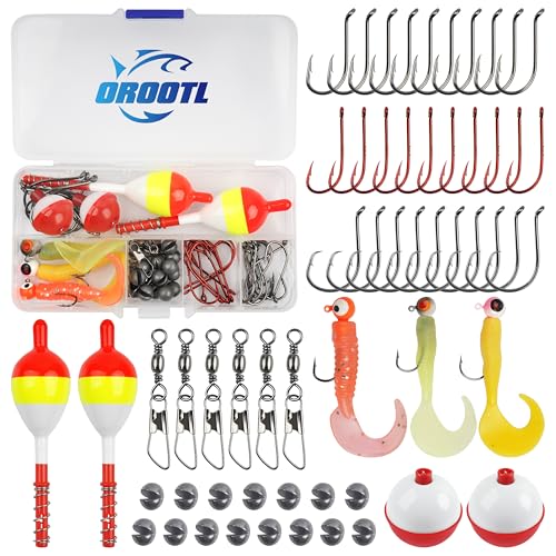Fishing Tackle Kit Beginners, 58pcs Kids Tackle Box Includes Fishing Hooks Bobbers Sinkers Swivel Snaps Soft Lure Jig Heads Fishing Gifts for Men Starter Equipment