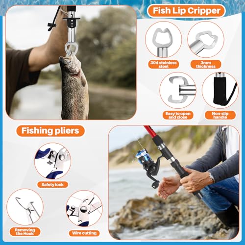 MiniInflat Telescopic Fishing Rod and Reel Combo, 6.89ft 2pcs Collapsible Rod with Plier Lip Gripper Lures Carrier Bag Pre-Loaded Spinning Reel Saltwater Freshwater Fishing Pole Kit - color: Red