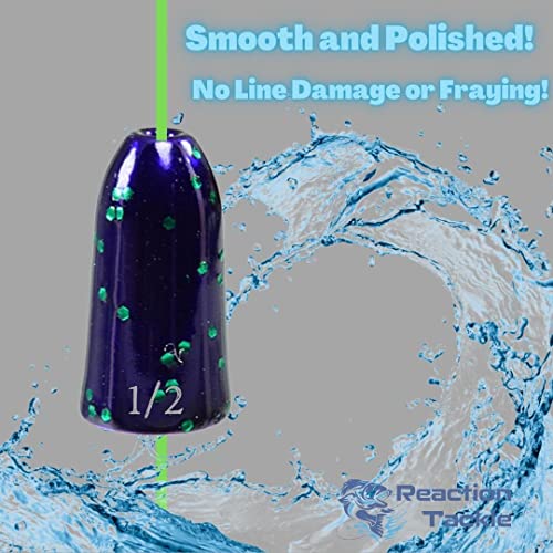Reaction Tackle Tungsten Worm Weights for Bass Fishing - Bullet Sinkers for Texas Rig and Carolina Rig - Size Stamped Freshwater and Saltwater - color: June Bug, size: 1/16 oz (12-Pack)