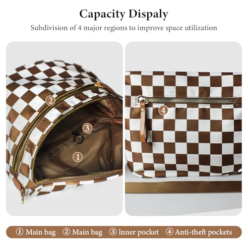 Crossbody Bags for Women, Checkered Bum Bag Crossbody, Spacious Nylon Shoulder Handbag Mom Bag (coffee white checkered) - color: coffee white checkered