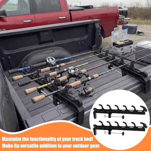 2 Sets Truck Bed Fishing Rod Holder, Fishing Pole Rack for Truck Holds 4 Rods, Fits 2.36" Thick Rails, Easy Install Kayak & Fly Rod Storage Stand - color: Black, style: 6 Holes