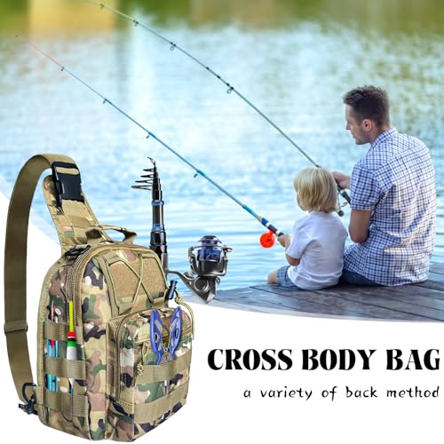 Fishing Backpack Fishing Tackle Storage Bag with Rod Holder Sling Storage Backpack for Outdoor Hiking Travel Hunting