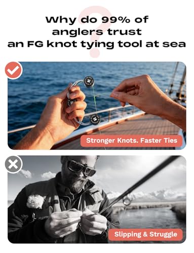 HOOK-EZE Fishing Knot Tying Tool | Protect from Fish Hooks | Tie Fishing Knots Easily, FG Knot Tying Tool, GT Knot Assist for Braid to Leader Connection, Adjustable Tension
