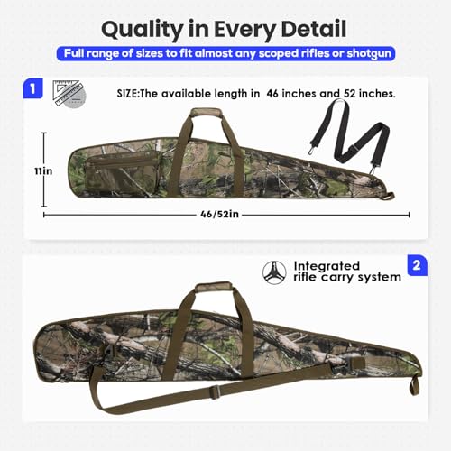 RAVOINCC Rifle Case Soft Shotgun Cases - Water Resistant Gun Carry Bag for Scoped Rifles with 3 Accessory Pockets Adjustable Shoulder Strap Available Length in 46 52 Inch - color: forest Green, size: 46inch